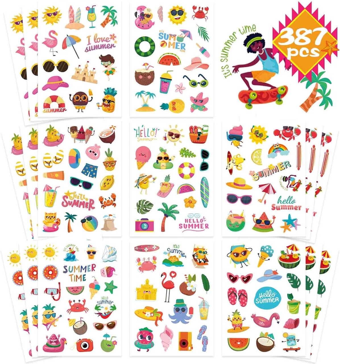 24 Sheets Summer Stickers Pool Beach Luau Hawaii Sticker Sea Beach Sun Stickers